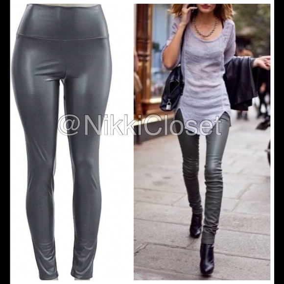 Faux Leather High Waist Leggings Fleece LINED - Picture 4 of 4
