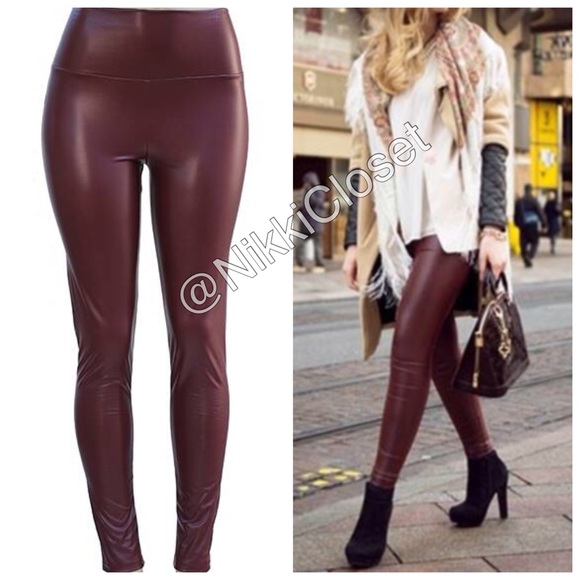 Faux Leather High Waist Leggings Fleece LINED - Picture 2 of 4