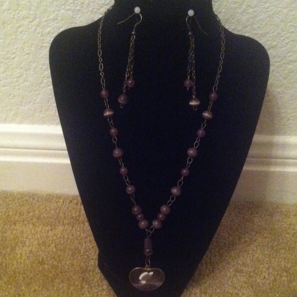 Vintage purple butterfly with glass beads set