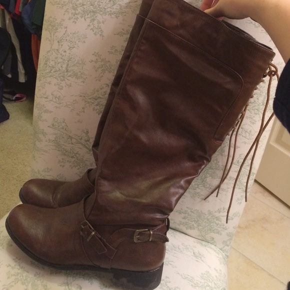 brown strap up riding boots