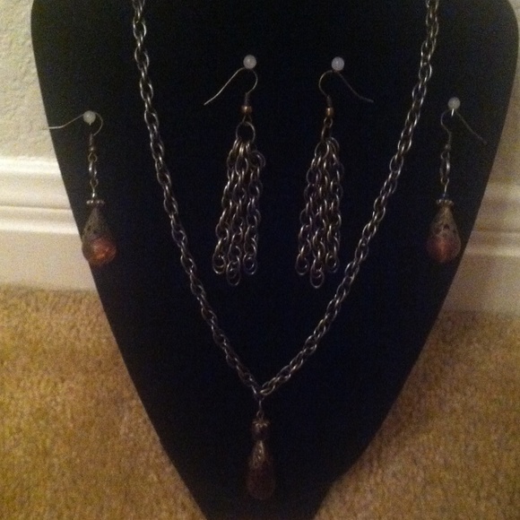 Gypsy boho necklace with two sets of earrings