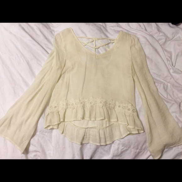 Bell Sleeve Top With Floral Detail