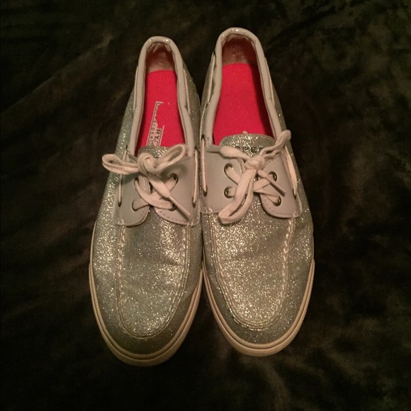 Silver sparkly sperrys
