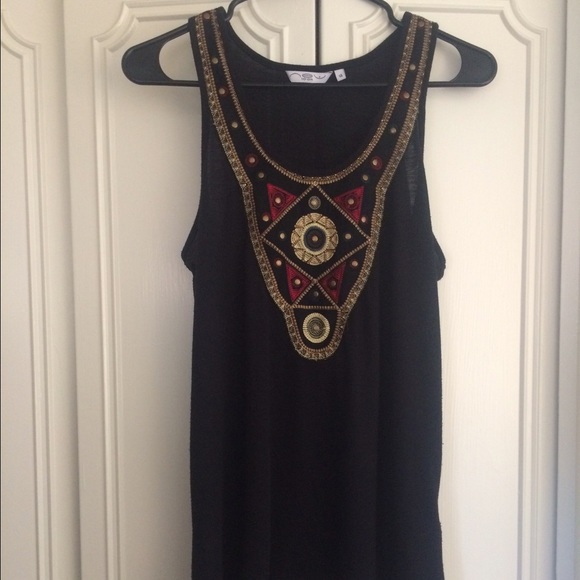 black/red/gold medieval print long tank top