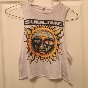 Very worn, vintage looking muscle tank cropped