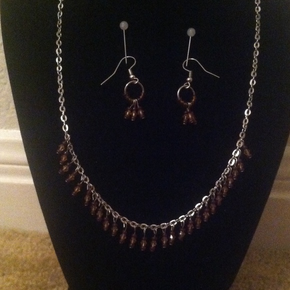 Seed bead feathery necklace and earring set