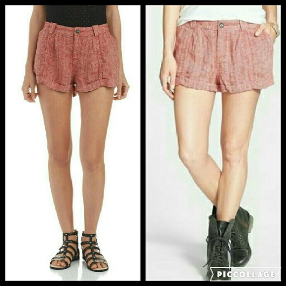 Free People Pants - NWOT Free People Red Linen Slouchy Shorts