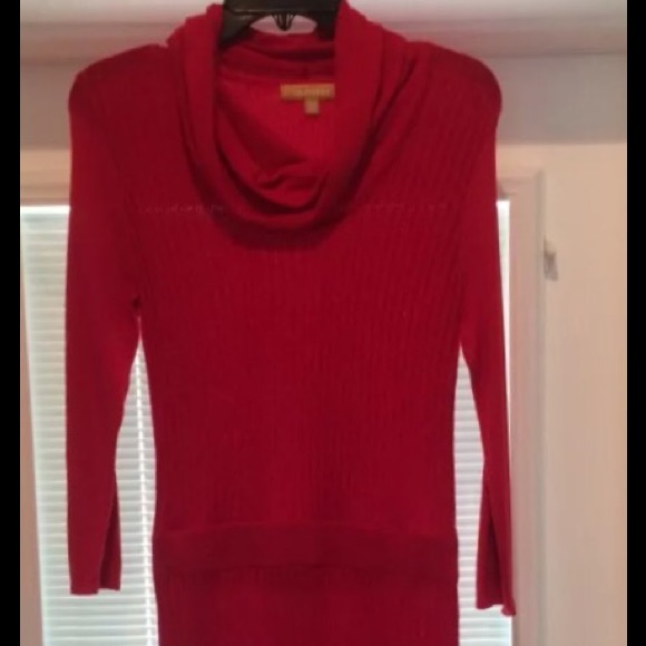 NEW ELLEN TRACY Cowl Neck Sweater Dress Red XS