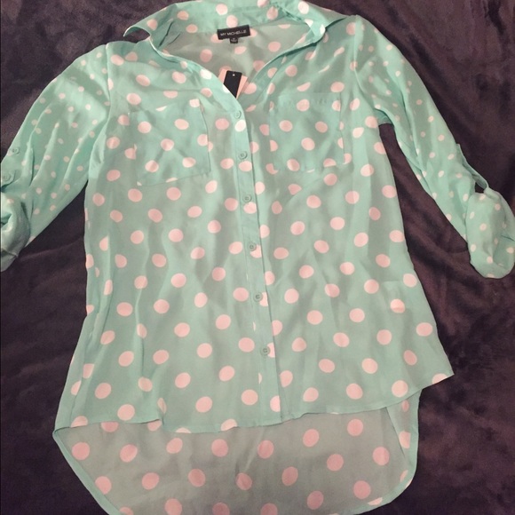 Teal polka dot blouse