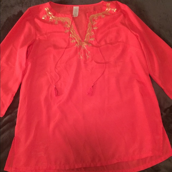 Coral tunic with gold embellishment