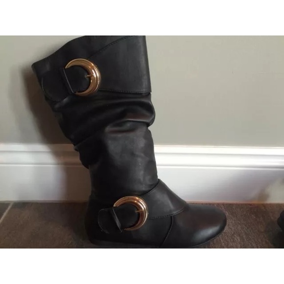 Black Slouch Boots Forever  Klein-86 Buckle Faux