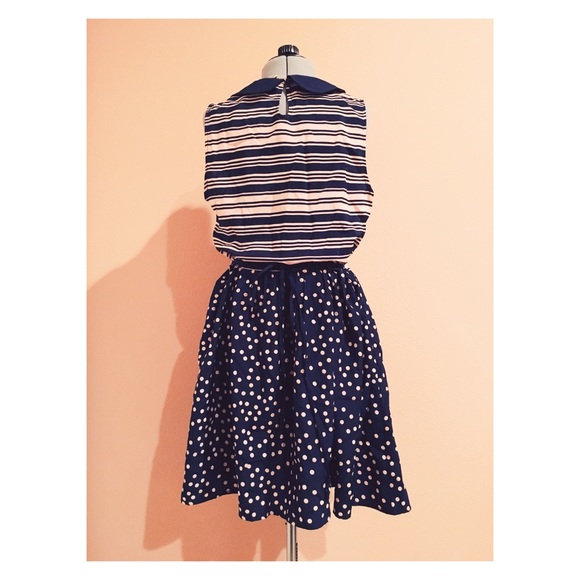 polka dot, striped, collared, sleeveless dress - Picture 2 of 2