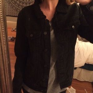 brandy Melville fuzzy black jean jacket