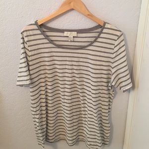 Plus size gray and white striped t-shirt