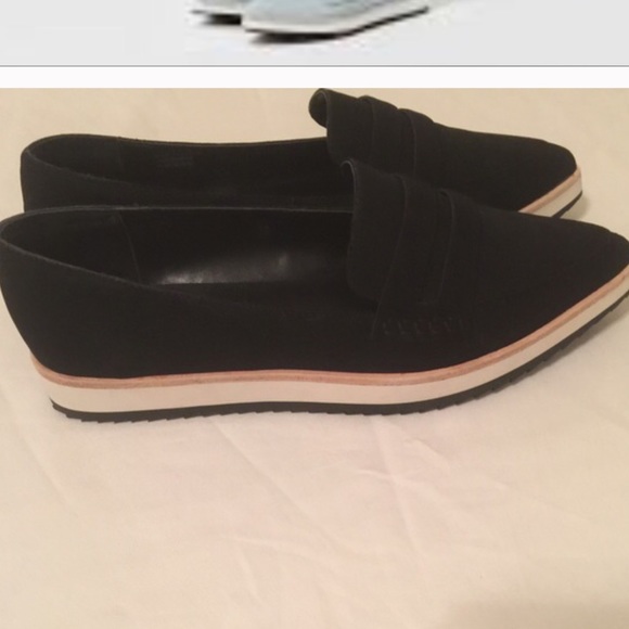 Pointy black suede shoes