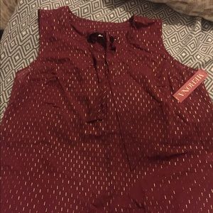 Merona Burgundy and Gold Tie Front Blouse