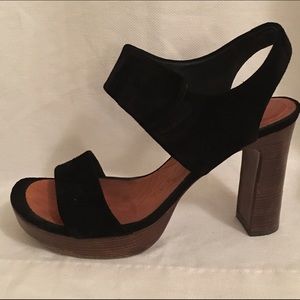 Chie Mihara black strapped suede block heel sandal