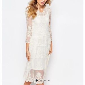 Navy London Placement Lace Midi Dress