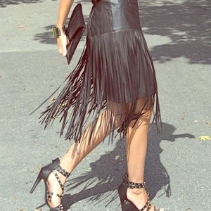 Luxe Vegan Leather Fringe Skirt