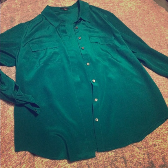 Emerald green silk blouse. Ann Taylor