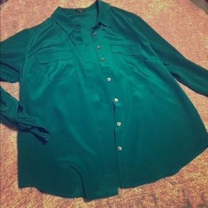 Emerald green silk blouse. Ann Taylor