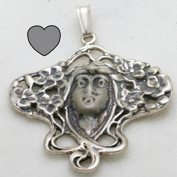Sterling silver floral Art Nouveau goddess pendant. - Picture 1 of 1