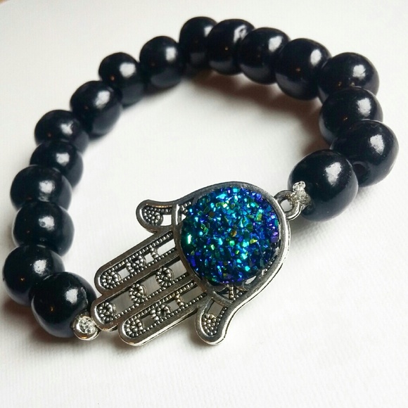 Stretchy Druzy Hamsa Hand Bracelet