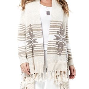 White gray shawl alpine Navajo longline cardigan