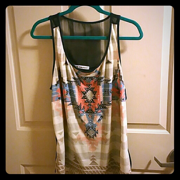 Aztec and mesh tank top