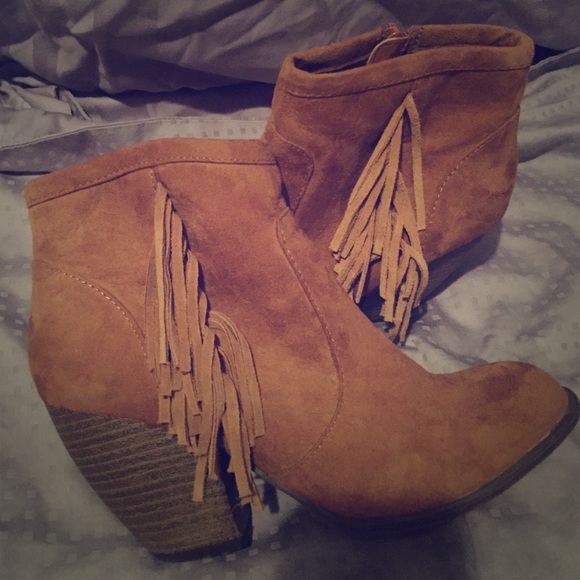 Brown fringe boots