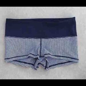 Blue and white lulu lemon boogie shorts