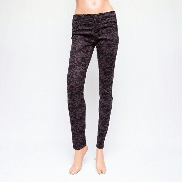 AG Adriano Goldschmied 28x30 Sateen Legging Lace Purple Skinny Jeans