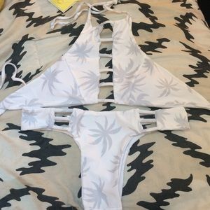 White Palm Tree Brazilian Bikini