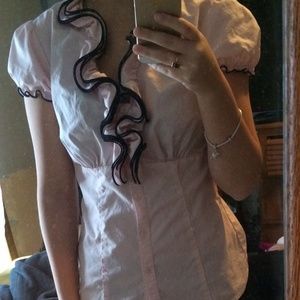 Light pink and black work blouse