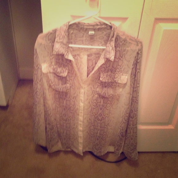 Snakeskin sheer button down blouse