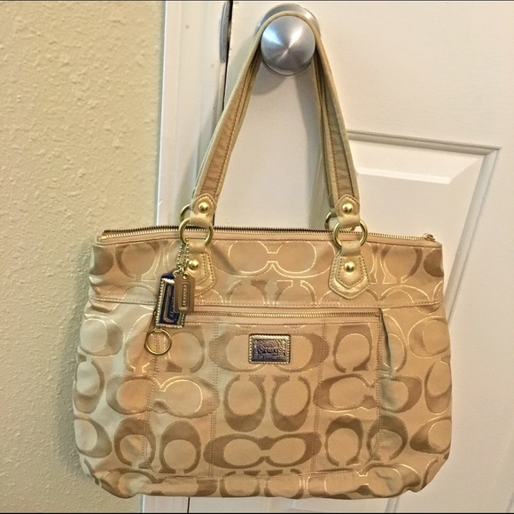 Coach poppy tote khaki gold