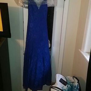 Royal blue all lace tight fit mermaid prom dress