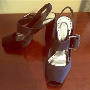 BCBGirls black satin heels size 6