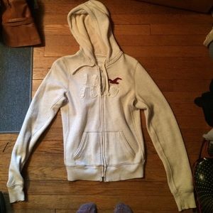 Hollister beige zip up hooded sweatshirt- size L