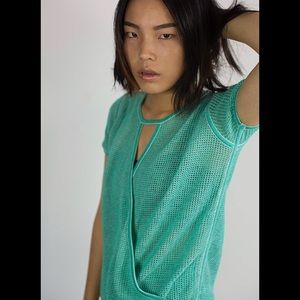 NWT Cotton mesh cross front short sleeve top