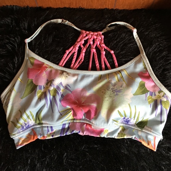 Floral print caged back sports bra
