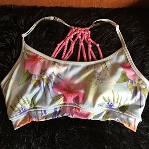 Floral print caged back sports bra