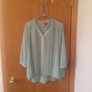 Mint green sheer blouse with gold accents