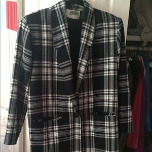 Black and white plaid pea coat