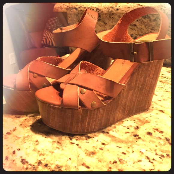 Brown Platform Wedges with gold stud details