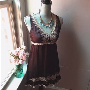 Deep Brown Lace & Embroidered Dress