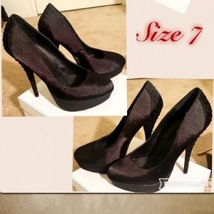 Black Silky Stilletos w/ beaded detail along heel