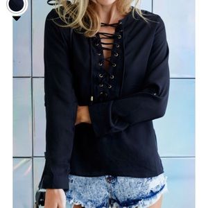 Black long sleeve blouse- ties up in front