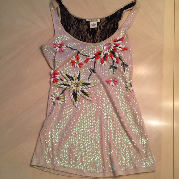 Sequin beaded backless tank