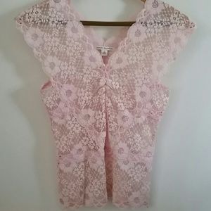 Banana Republic Pink Lace Cap Sleeve Sheer Blouse